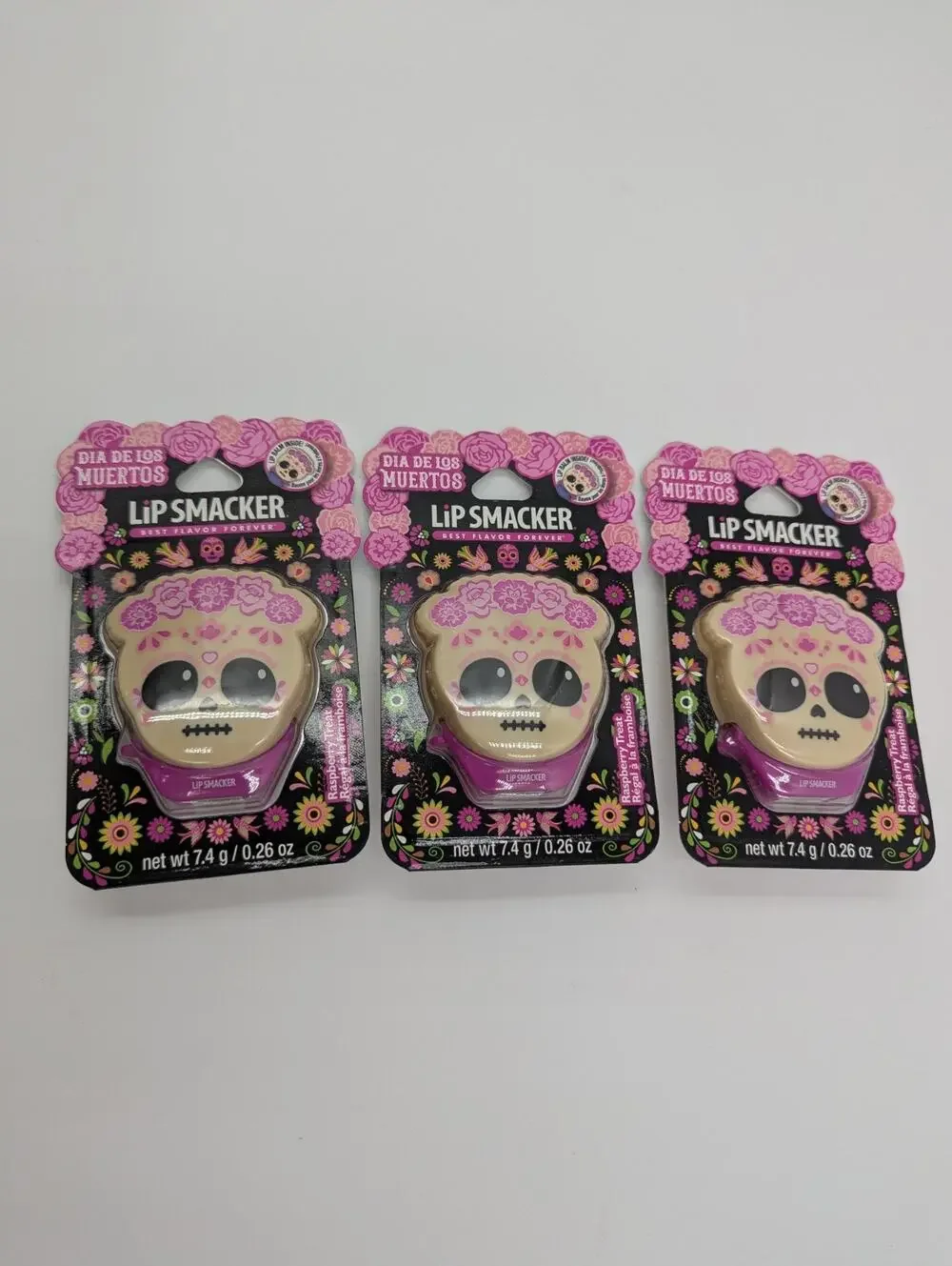 3 Pack Lip Smacker Best Flavor Forever Dia De Los Muertos Raspberry Treat 0.26oz